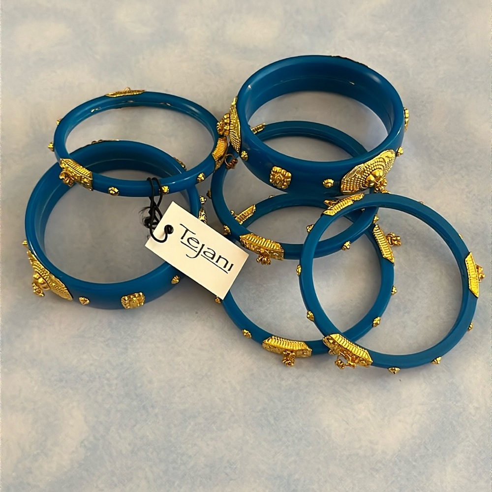 Tejani turquoise acrylic Bollywood bangle set India inspired goldtone accents